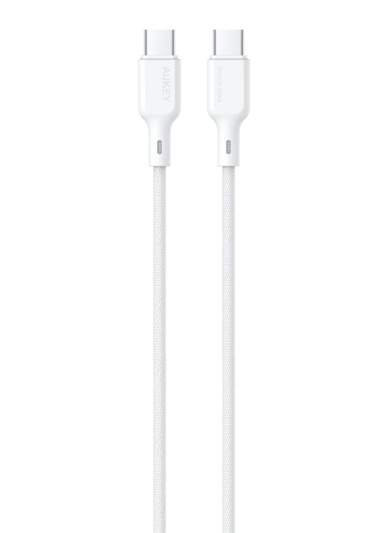 Aukey Circlit Blink 60W Lite Cable 2m. DTY Braided USB-C to USB-C - CB-DCC064 White - Image 1