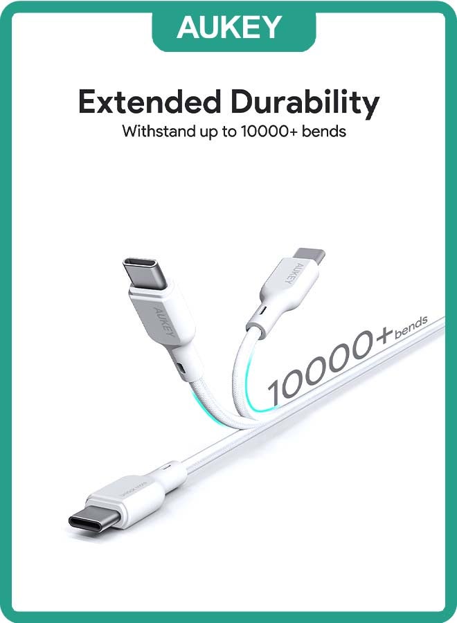 Aukey Circlit Blink 60W Lite Cable 2m. DTY Braided USB-C to USB-C - CB-DCC064 White - Image 2