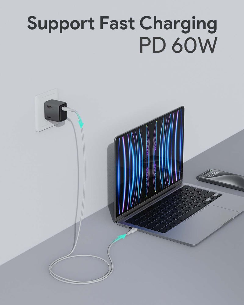 Aukey Circlit Blink 60W Lite Cable 2m. DTY Braided USB-C to USB-C - CB-DCC064 White - Image 4