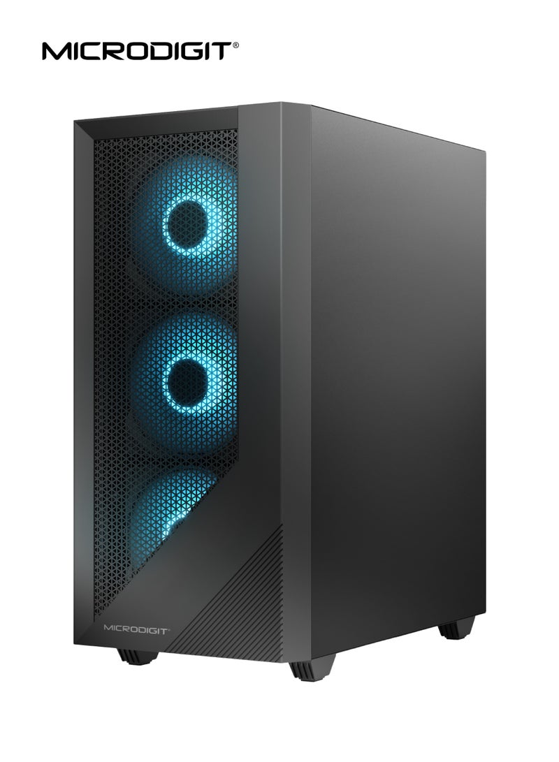 Microdigit Raider Series Desktop Gaming Computer Case / PC Cabinet Strata with Tempered Glass Side Panel & Cooling Fan With RGB Light - Supports ATX/ Micro ATX/ Mini ITX - MD0953PC - Image 2