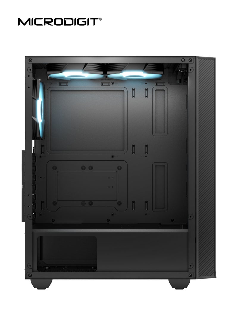 Microdigit Raider Series Desktop Gaming Computer Case / PC Cabinet Strata with Tempered Glass Side Panel & Cooling Fan With RGB Light - Supports ATX/ Micro ATX/ Mini ITX - MD0953PC - Image 5