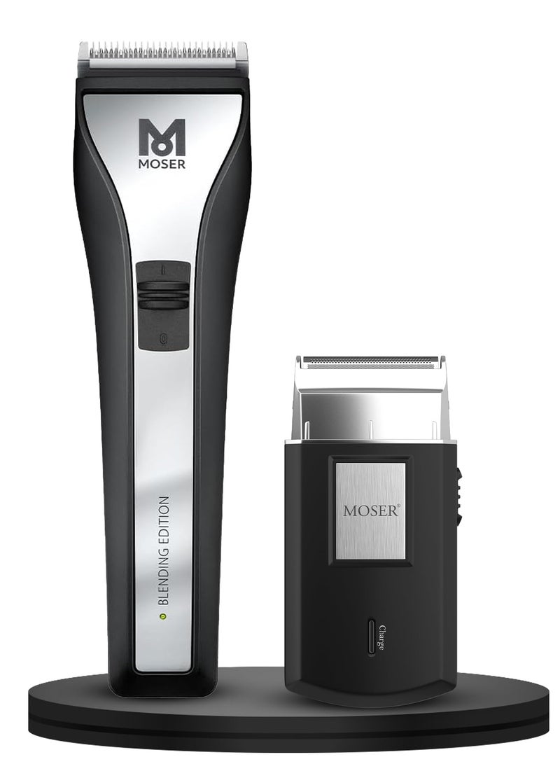 MOSER Chrom2Style Blending Edition Professional Hair Clipper & Rechargeable Travel Shaver for Men Combo (Made in Germany) | Precision Blades | Quick-Change Blade System (1877-0152 + 3615-0052B) black - Image 1
