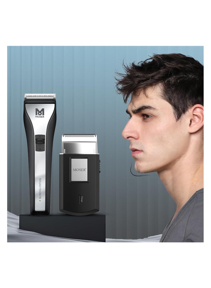 MOSER Chrom2Style Blending Edition Professional Hair Clipper & Rechargeable Travel Shaver for Men Combo (Made in Germany) | Precision Blades | Quick-Change Blade System (1877-0152 + 3615-0052B) black - Image 3