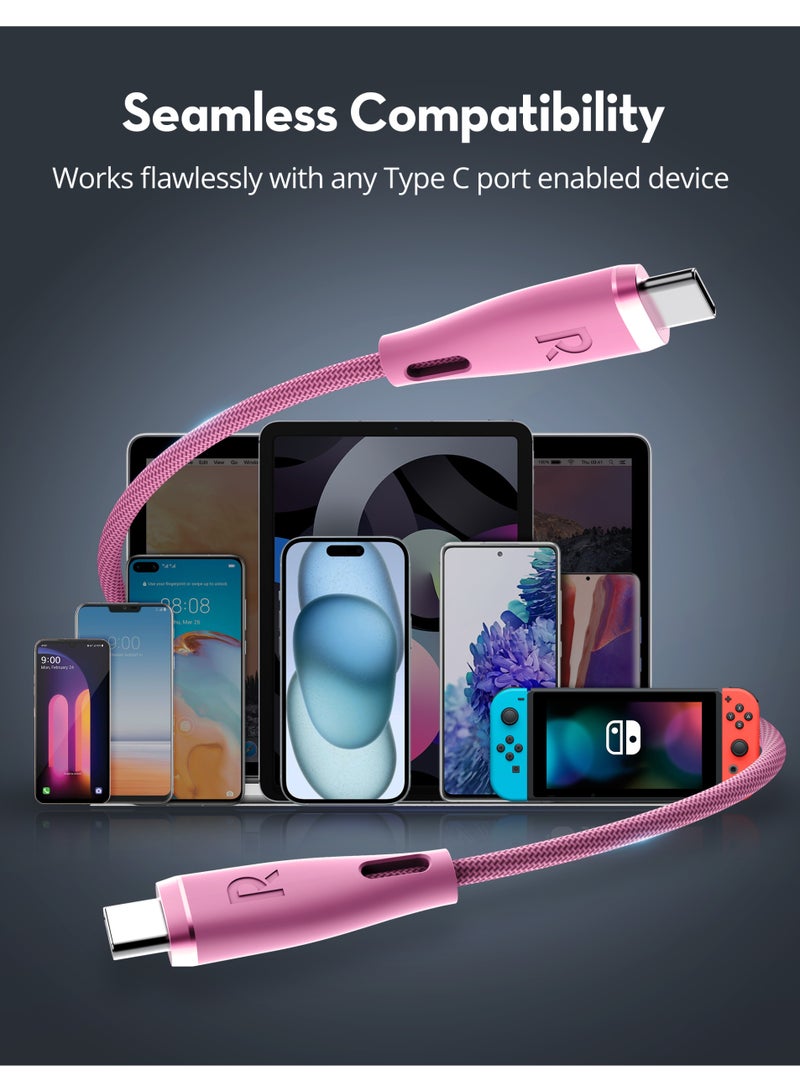 راف باور كيبل راف باور تايب سي الى تايب سي نايلون بقوة 60 واط بطول 1.2متر - وردي فاتح - Image 3