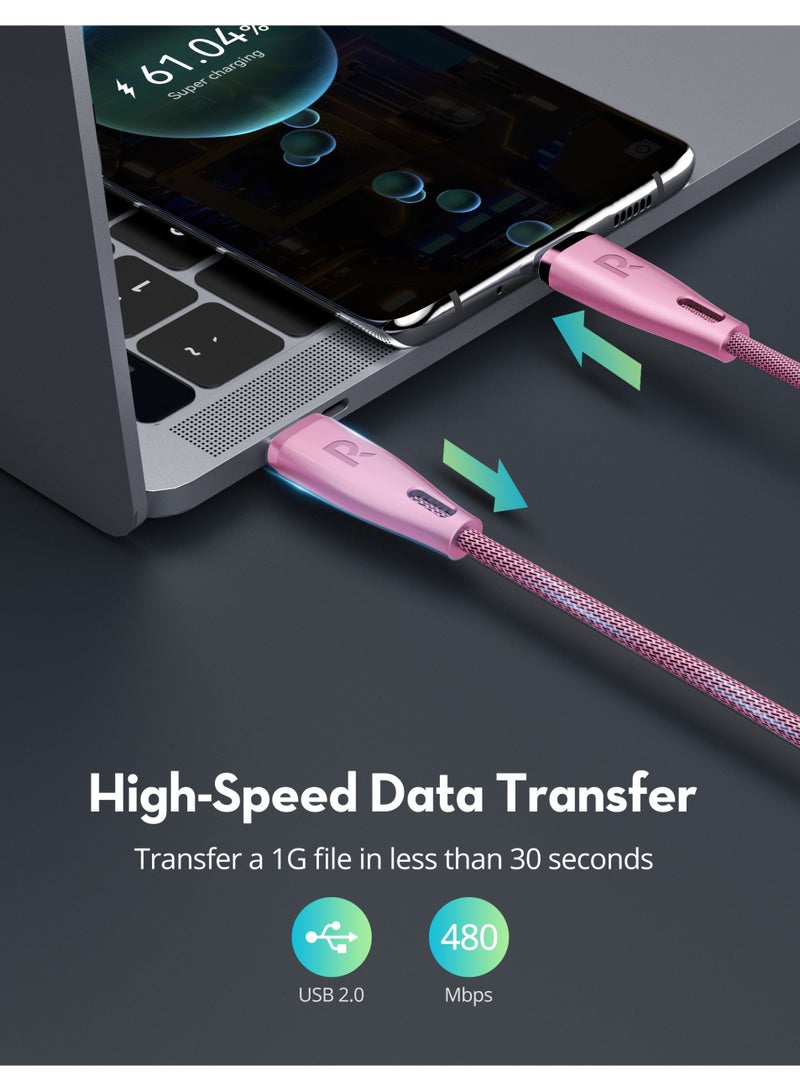 راف باور كيبل راف باور تايب سي الى تايب سي نايلون بقوة 60 واط بطول 1.2متر - وردي فاتح - Image 5