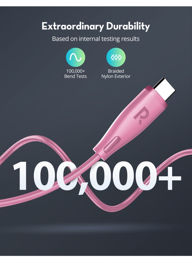 راف باور كيبل راف باور تايب سي الى تايب سي نايلون بقوة 60 واط بطول 1.2متر - وردي فاتح - Image 4