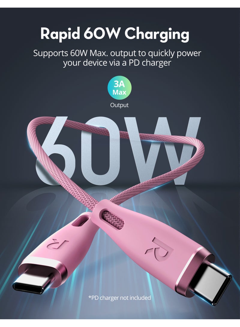 راف باور كيبل راف باور تايب سي الى تايب سي نايلون بقوة 60 واط بطول 1.2متر - وردي فاتح - Image 2