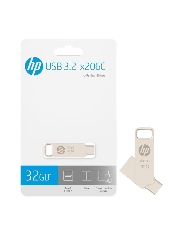 HP 32GB x206c OTG Type-C USB 3.2 Dual Flash Drive for Iphone 15 Iphone 16 Android Tablet PC Laptop 32 GB - Image 2