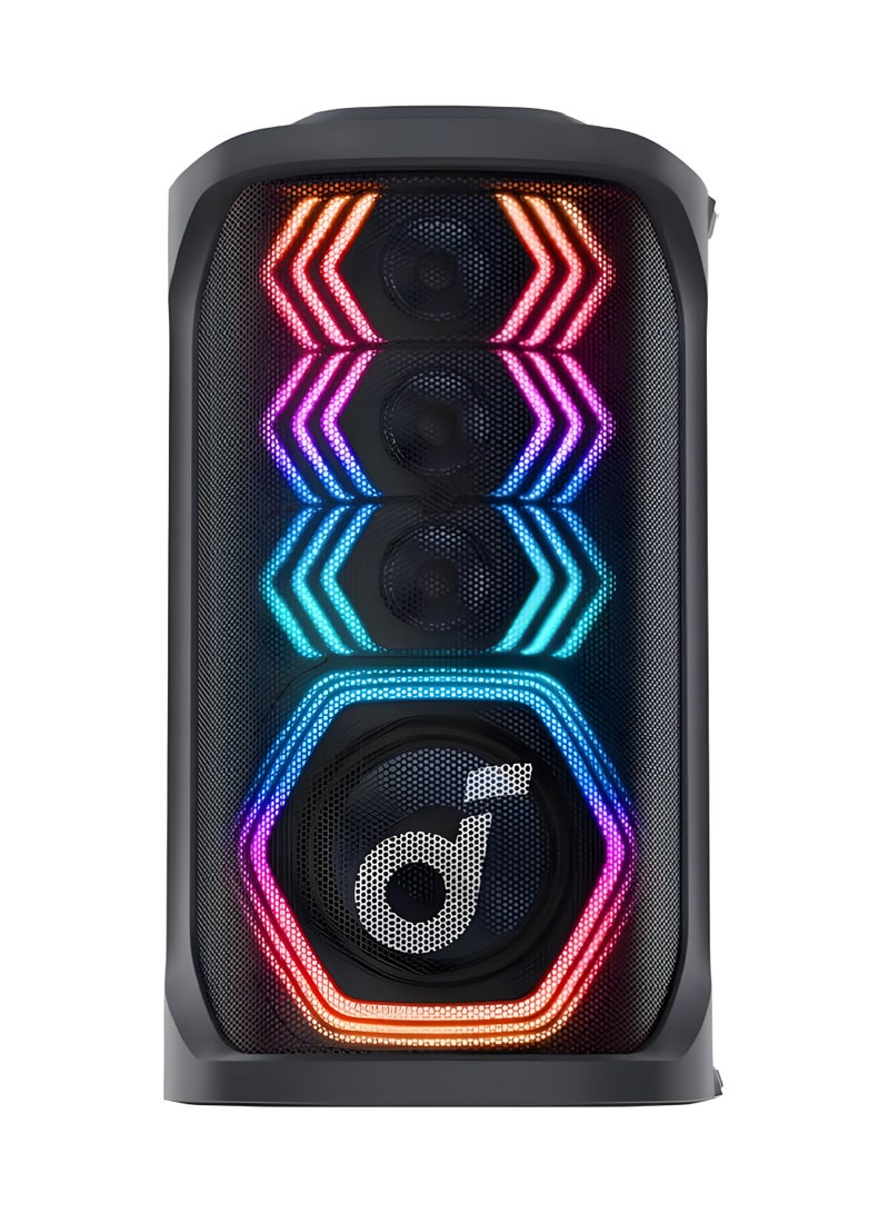 ساوند كور مكبر صوت الحفلات Rave 3S AI، مكبر صوت حفلات بقوة 200 واط مع 2 ميكروفون لاسلكي، إزالة الصوت بالذكاء الاصطناعي، عرض ضوء RGB، بطارية لمدة 12 ساعة - Image 2