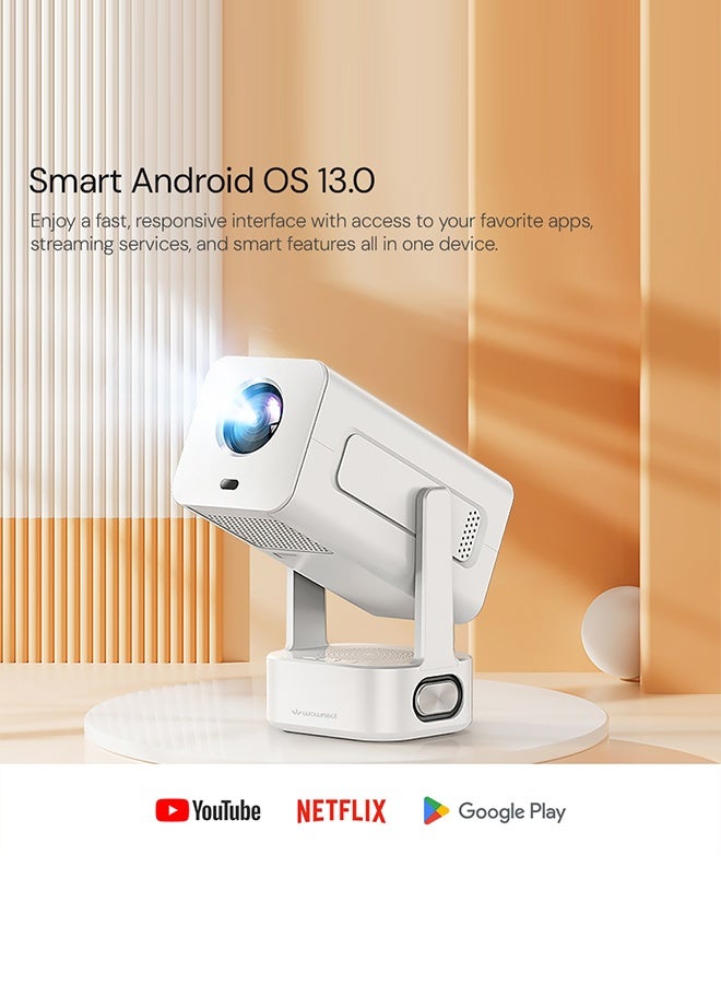Wownect 1080P Full HD Smart Projector|300 ANSI Lumens 4K HDR Auto Focus & Keystone| Android 13 WiFi 6 Bluetooth 5.0 Home Theater Projector|30–200" Display, HDMI/USB for Home & Office PROJ-WO-109-AN White - Image 3