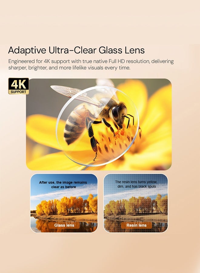 Wownect 1080P Full HD Smart Projector|300 ANSI Lumens 4K HDR Auto Focus & Keystone| Android 13 WiFi 6 Bluetooth 5.0 Home Theater Projector|30–200" Display, HDMI/USB for Home & Office PROJ-WO-109-AN White - Image 2