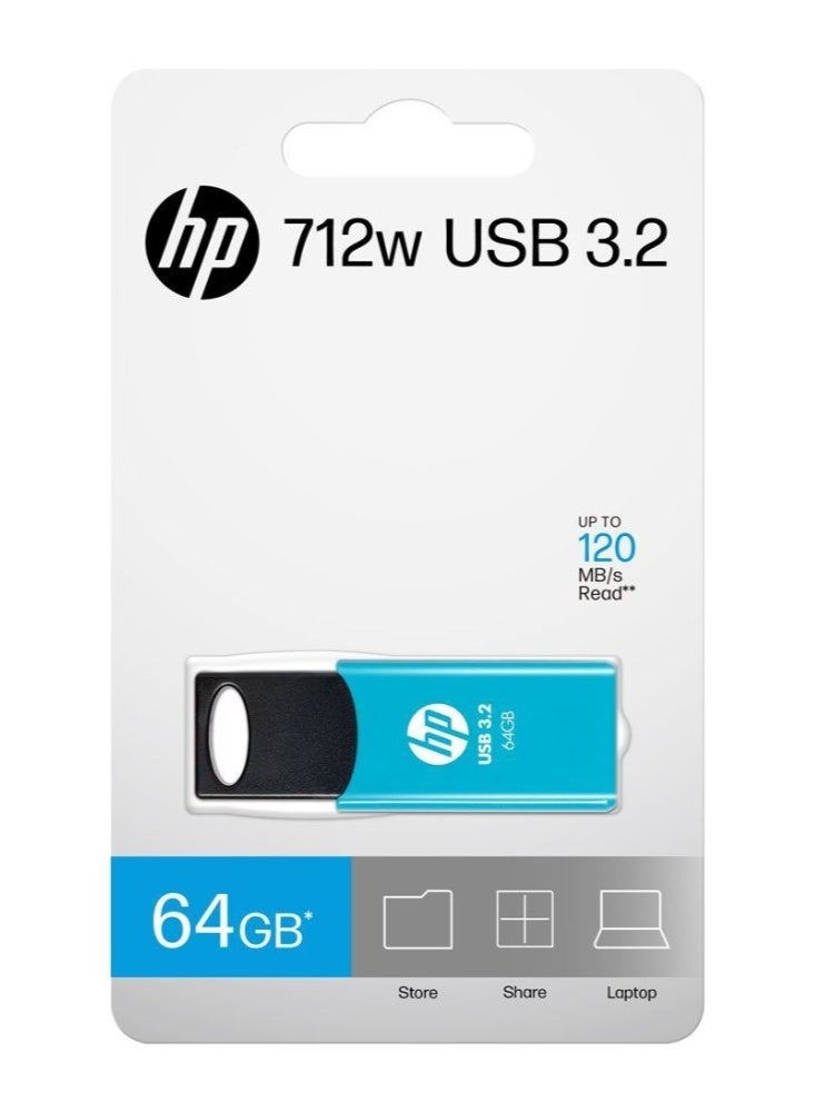 HP 712w USB 3.2 USB Flash Drive | 64GB Pen Drive - Light Blue (120 MB/s) 64 GB - Image 2
