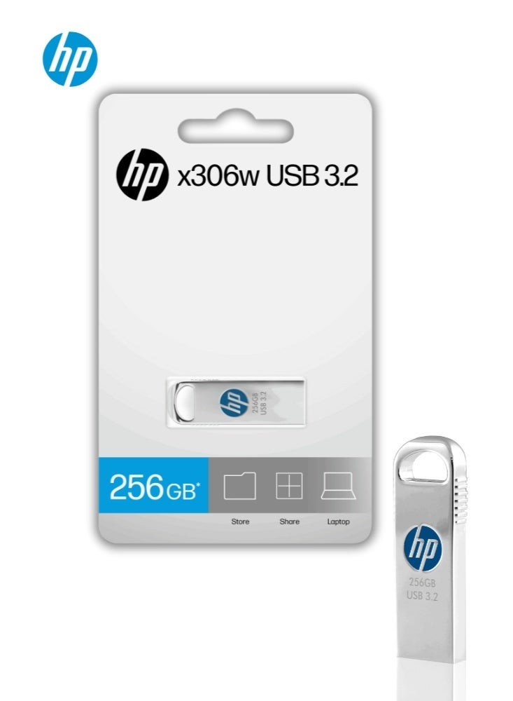 HP X306w | 256GB Pen Drive | USB 3.2 Flash Drive | Silver Metal 256 GB - Image 1