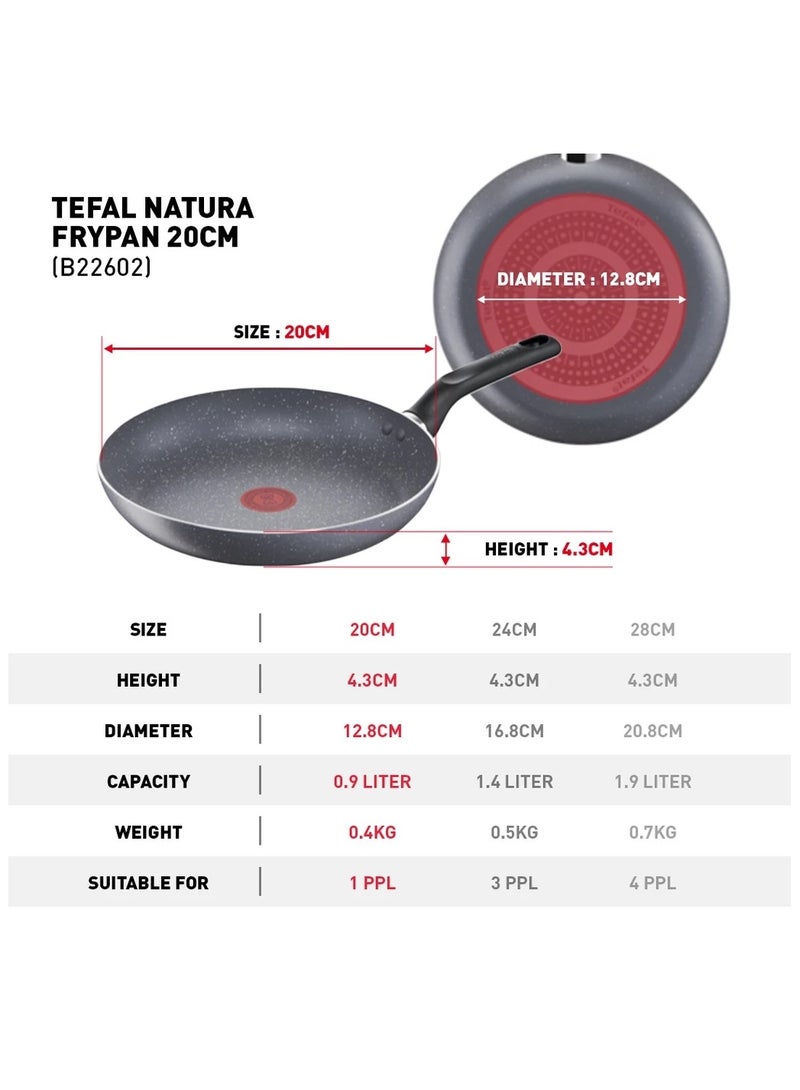 تيفال مقلاة ناتورا 20 سم (أواني طهي غير لاصقة، طلاء مينيراليا غير لاصق، إشارة حرارية) - Image 2