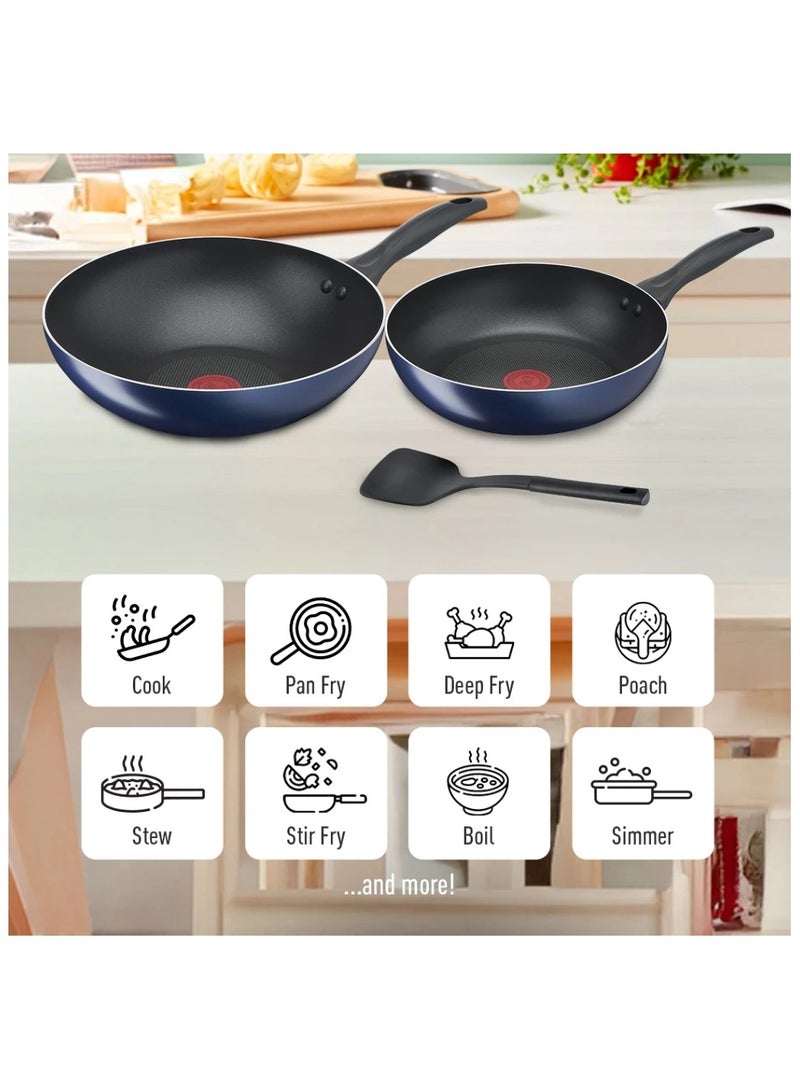 تيفال Clear Cook 3pcs set (Frypan 26cm + Wokpan 28cm + Small spatula) (Non-stick cookware set) multicolour Frypan 26cm + Wokpan 28cmcm - Image 3
