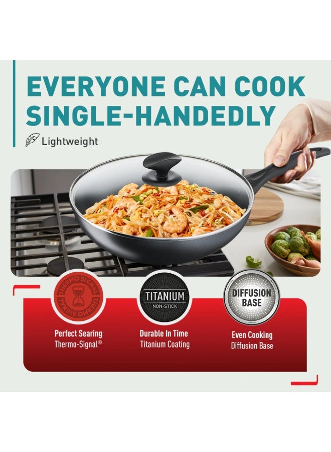 تيفال مقلاة كوك & كلين 28 سم مع غطاء (أواني طهي غير لاصقة، طلاء تيتانيوم غير لاصق، إشارة حرارية، توزيع) - Image 3