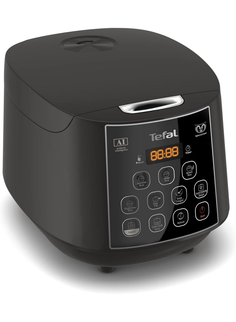 تيفال طباخ الأرز سهل الاستخدام بلس RK736B - طباخ أرز، 750 واط، منطق ضبابي مع وعاء كروي، 1.8 لتر، طهي ذكي بالذكاء الاصطناعي، 11 برنامج طهي، فحم - Image 1