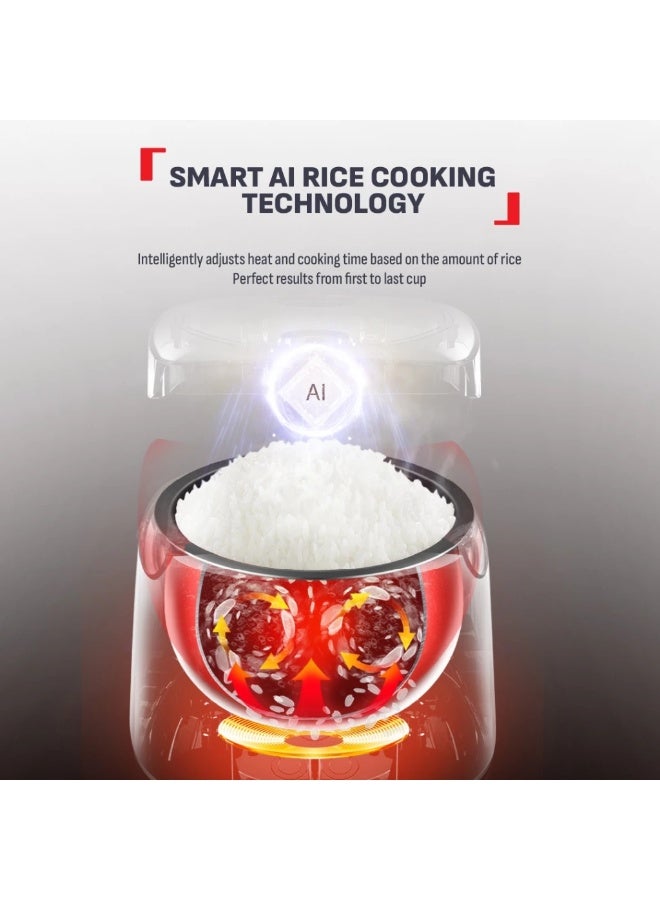 تيفال طباخ الأرز سهل الاستخدام بلس RK736B - طباخ أرز، 750 واط، منطق ضبابي مع وعاء كروي، 1.8 لتر، طهي ذكي بالذكاء الاصطناعي، 11 برنامج طهي، فحم - Image 4