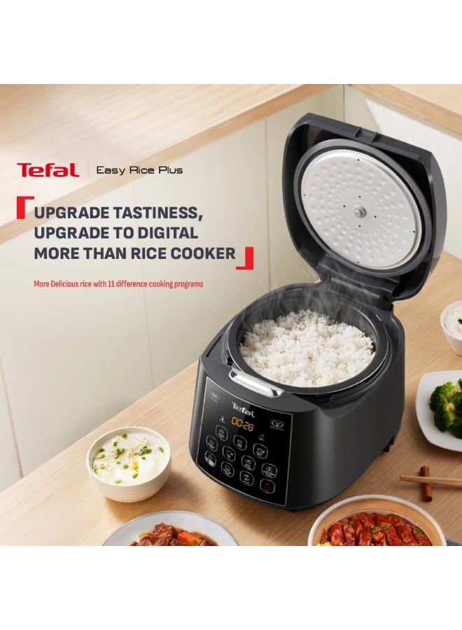 تيفال طباخ الأرز سهل الاستخدام بلس RK736B - طباخ أرز، 750 واط، منطق ضبابي مع وعاء كروي، 1.8 لتر، طهي ذكي بالذكاء الاصطناعي، 11 برنامج طهي، فحم - Image 3