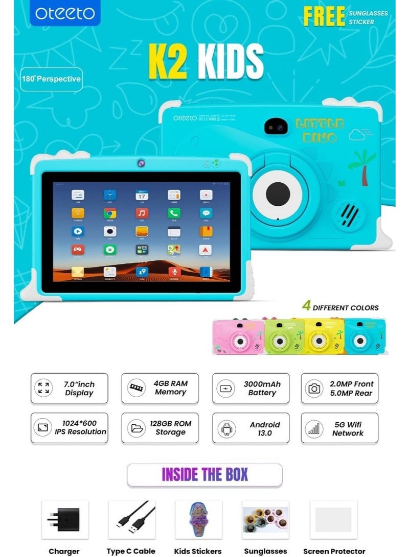 Oteeto Tab K2 Kids Tablet, 7-inch HD Display, Android, Educational Learning Apps, WiFi, Kid-Proof Case, Educational Tablet for Kids (Ages 3–12) (Blue) - Image 2