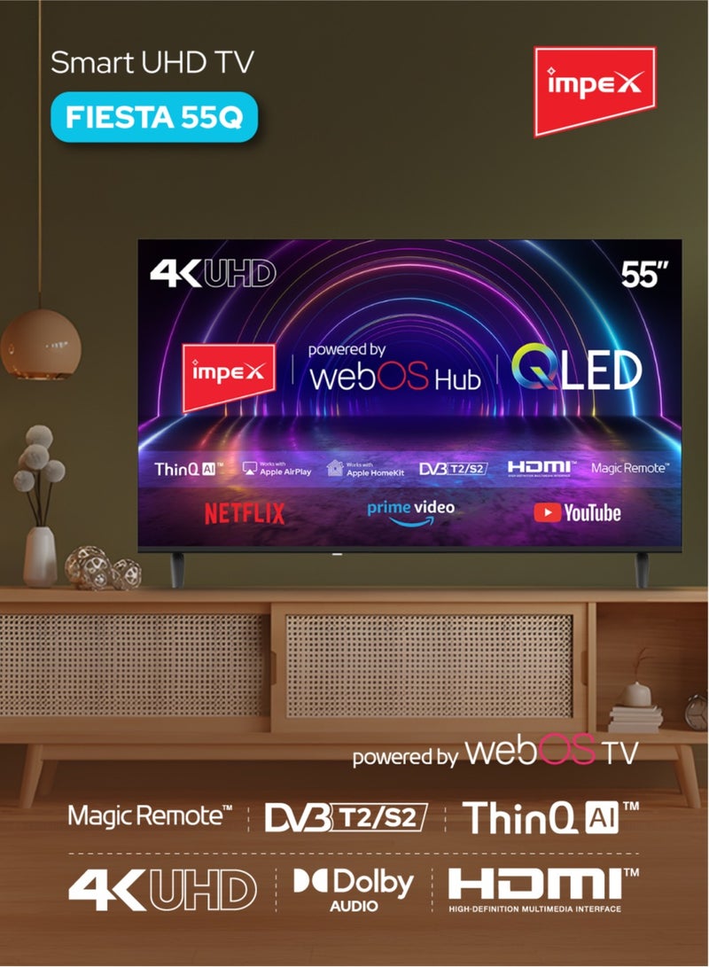 Impex 55-Inch WebOS Smart QLED TV | 4K Ultra HD TV | ThinQ AI, Magic Remote, Dolby Audio, Apple AirPlay, Apple Home, Netflix, YouTube, Prime Video | 8GB Storage, 1.5GB RAM | HDMI, USB, AV & RJ45 Input | Energy Saving, Super Slim Design | Fiesta55Q Black - Image 2