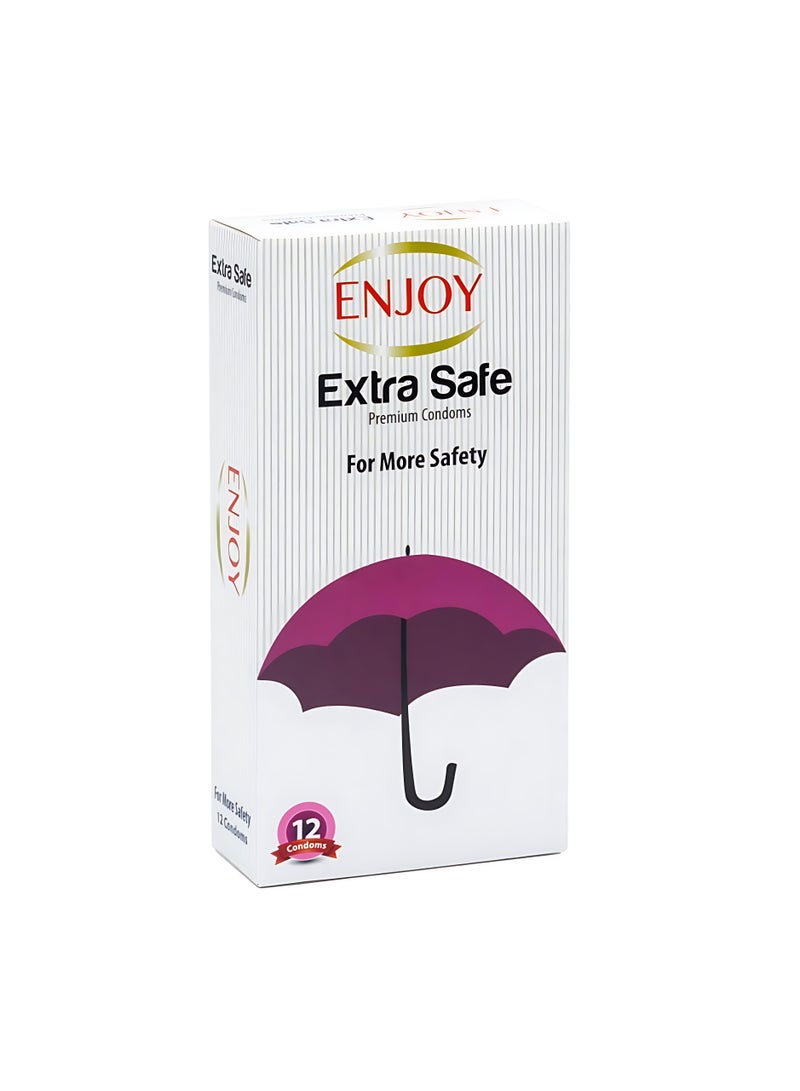 ENJOY Extra Safe Premium Condoms – 12 Pieces | Thin, Strong, Smooth & Lubricated for Maximum Safety – Trusted Protection for Intimacy - Image 1