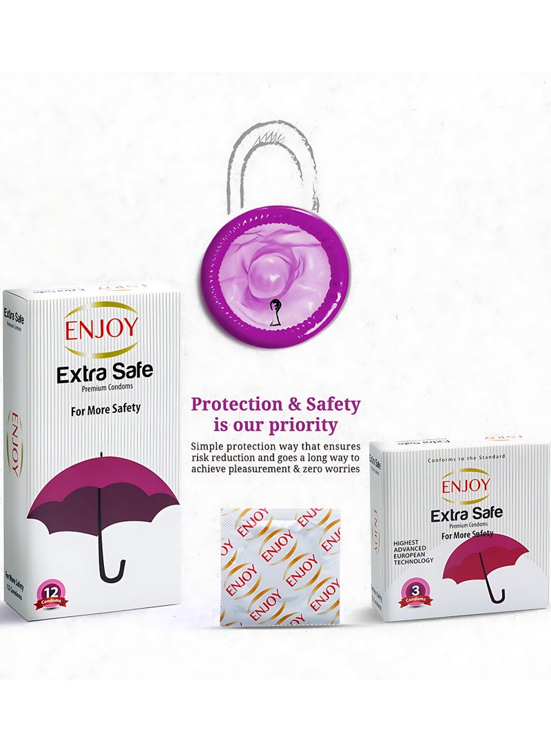 ENJOY Extra Safe Premium Condoms – 12 Pieces | Thin, Strong, Smooth & Lubricated for Maximum Safety – Trusted Protection for Intimacy - Image 2