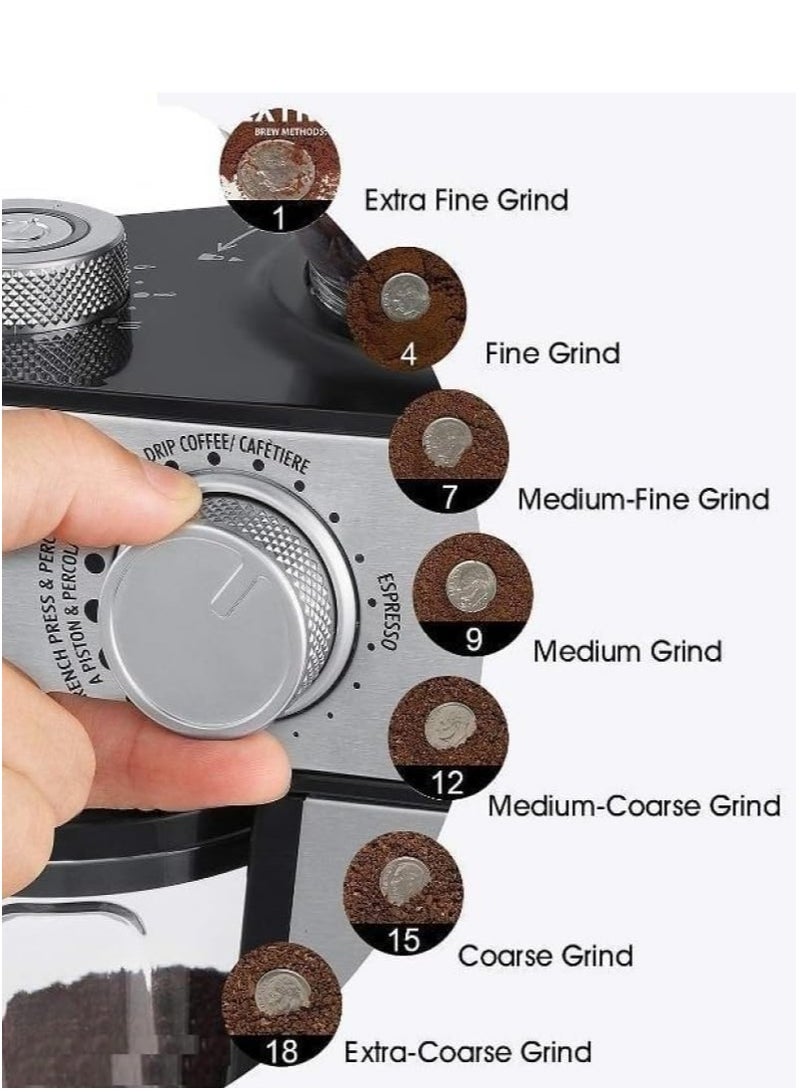 دي إل سي  مطحنة قهوة كهربائية متعددة السرعات 150 واط - 16 إعداد طحن، سعة 240 جرام لتحضير القهوة الفرنسية، الإسبريسو والتقطير - مطحنة حبوب وتوابل مدمجة - Image 5
