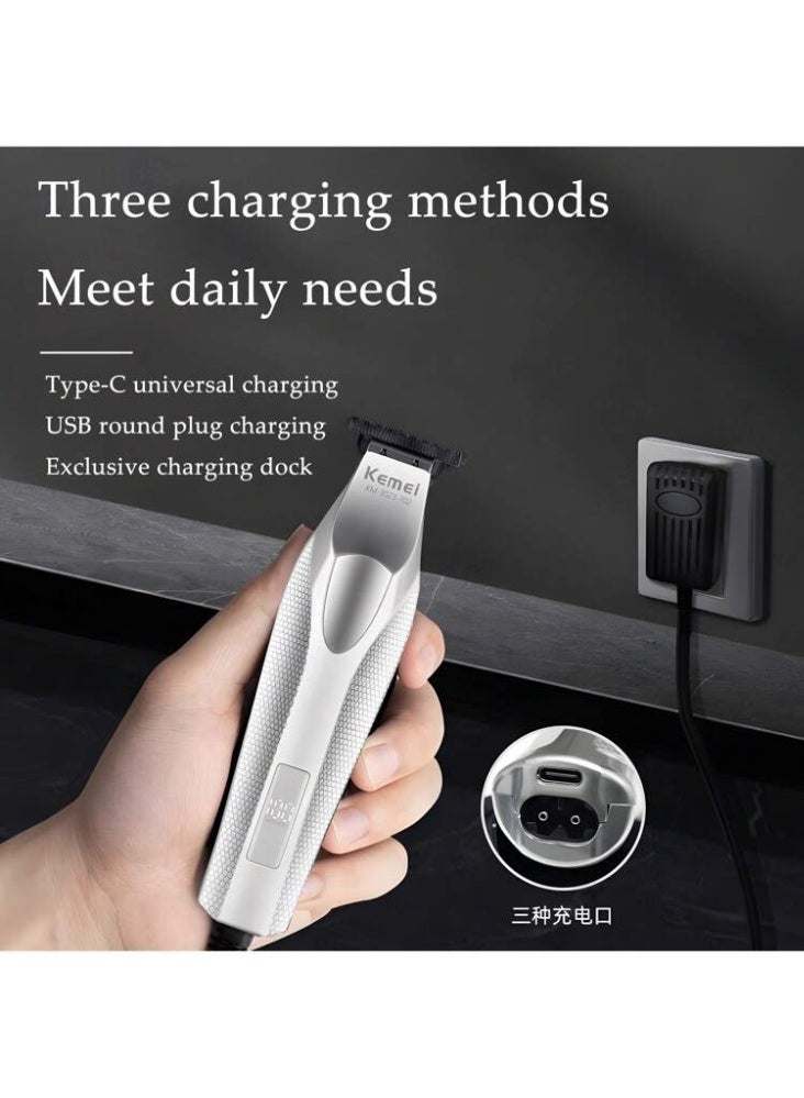 Kemei KM-3023-702 Professional Hair Trimmer – Ceramic & DLC Blades, 9000RPM, 120 Min Runtime, Metal Body, American Design, 2000mAh Battery multicolour - Image 4