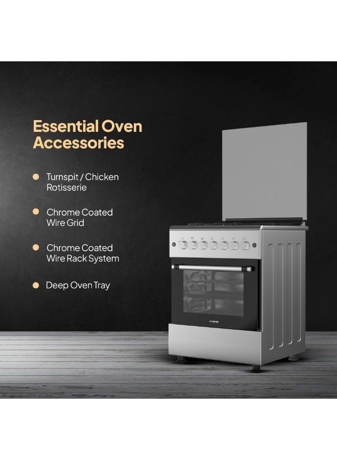 Krome 60x60 cm Free Standing Gas Cooker | 4 Euro Pool Gas Burners| Flame Failure| Stainless Steel | Single Turbo Fan | Even Heat Distribution | Push Button Ignition - KR-CR6061FE Grey - Image 4