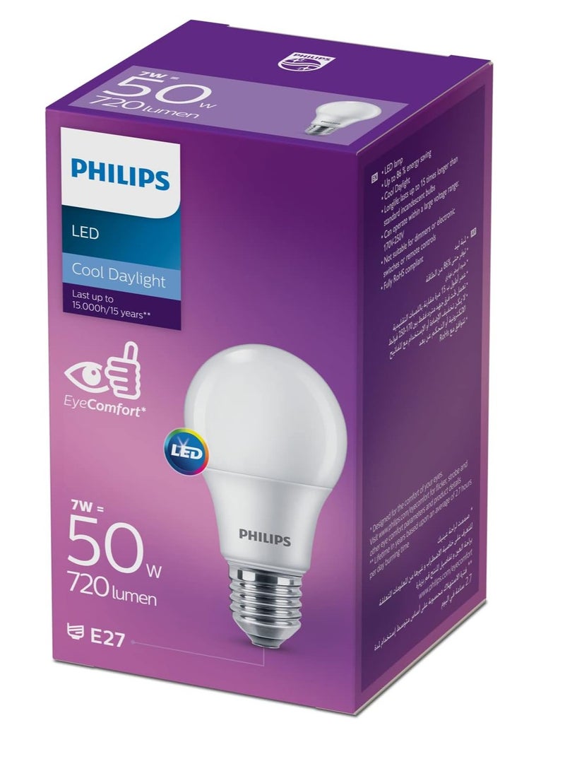 فيليبس Philips Frosted LED A60 Non-Dimmable Bulb, E27 Base 9-65W Equivalent, Cool Daylight 6500K White - Image 2