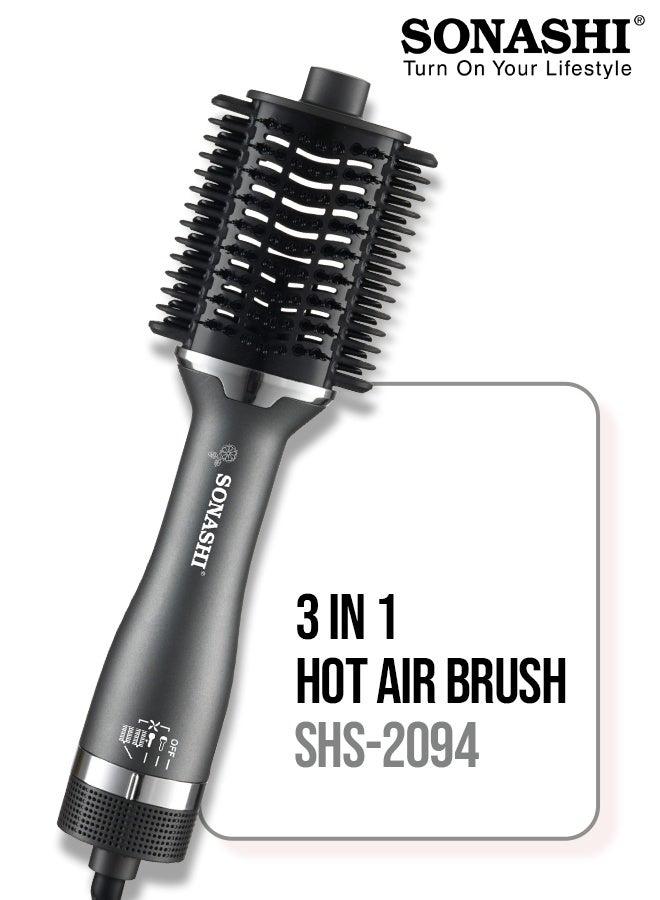 SONASHI 3-in-1 Hot Air Brush with Ceramic Oval Barrel| LED Straightener Indicator & PTC Fast-Heat Comb | 3 Heat & 2 Speed Settings | 1200W DC Motor | 360° Swivel Cord & Soft Brush Bristles for Smooth, Voluminous Styling SHS-2094 Black - Image 1