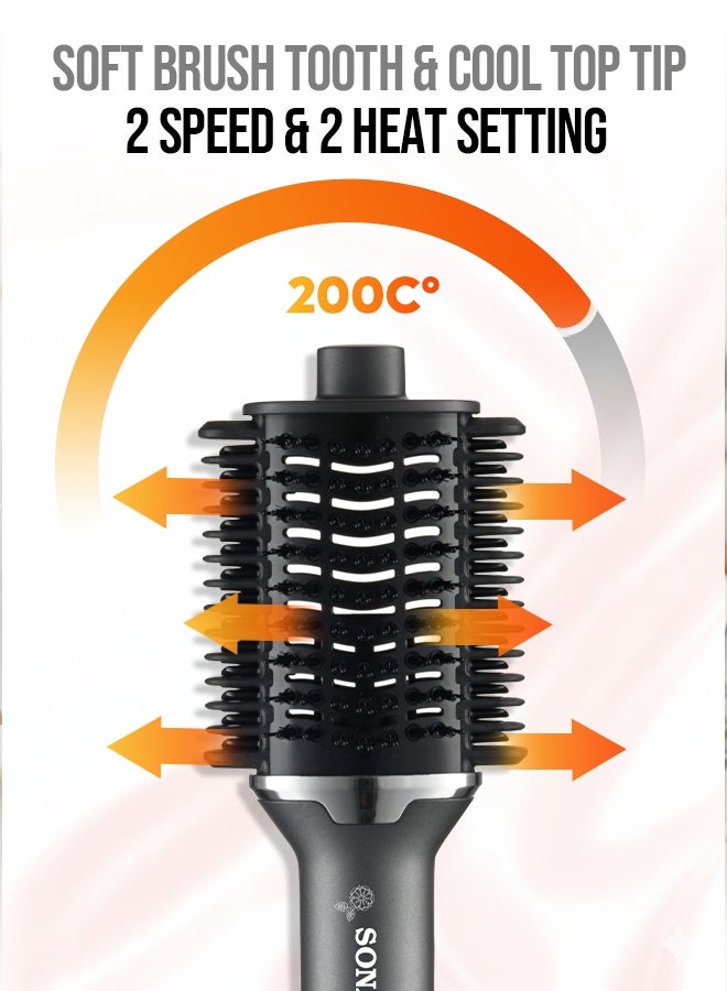 SONASHI 3-in-1 Hot Air Brush with Ceramic Oval Barrel| LED Straightener Indicator & PTC Fast-Heat Comb | 3 Heat & 2 Speed Settings | 1200W DC Motor | 360° Swivel Cord & Soft Brush Bristles for Smooth, Voluminous Styling SHS-2094 Black - Image 4