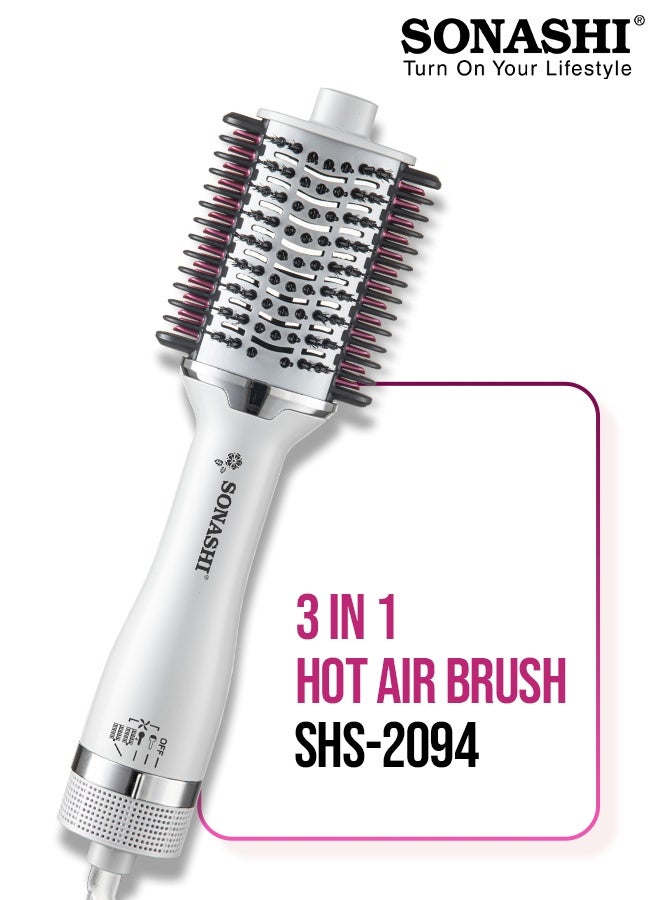 SONASHI 3-in-1 Hot Air Brush with Ceramic Oval Barrel| LED Straightener Indicator & PTC Fast-Heat Comb | 3 Heat & 2 Speed Settings | 1200W DC Motor | 360° Swivel Cord & Soft Brush Bristles for Smooth, Voluminous Styling | SHS-2094 White - Image 1
