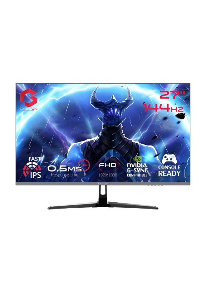 GAMEON 27 Inch Monitor FHD 1920×1080 144Hz Flat IPS Gaming Monitor with 0.5ms MPRT & 5ms Response, HDR10, HDMI 2.1 & DP 1.4, Dual Speakers, Eye-Care, Anti-Glare – PC & Console Ready black - Image 1