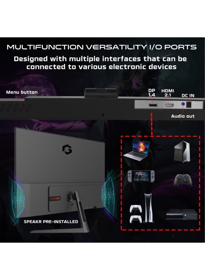 GAMEON 27 Inch Monitor FHD 1920×1080 144Hz Flat IPS Gaming Monitor with 0.5ms MPRT & 5ms Response, HDR10, HDMI 2.1 & DP 1.4, Dual Speakers, Eye-Care, Anti-Glare – PC & Console Ready black - Image 5