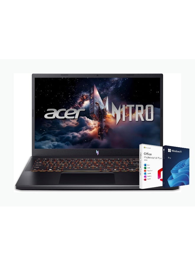 أيسر Nitro 15 Gaming Laptop Intel Core i9-13900H, 16GB RAM, 2TB SSD, 15.6 FHD 165Hz, NVIDIA GeForce RTX 5060 8GB, Windows 11 Pro + Life Time Office 2024 English Obsidian Black - Image 1