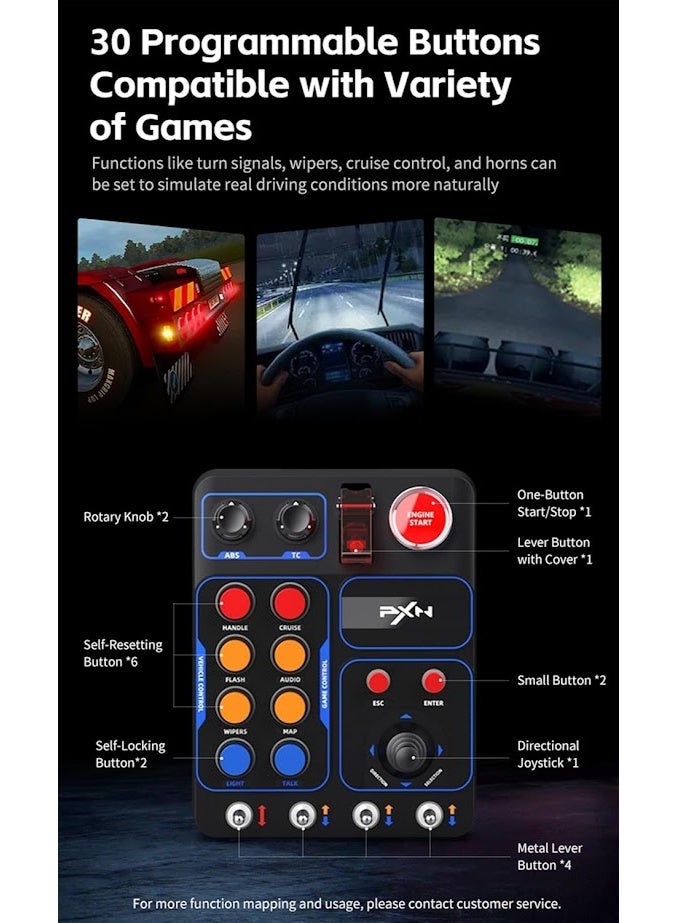بي اكس ان صندوق الأزرار القابل للبرمجة CB1 لمحاكاة الألعاب - 19 تحكم قابل للتخصيص مع إضاءة خلفية RGB، لوحة USB مساعدة لمحاكاة ETS2، الطيران وسباقات السيارات | للكمبيوتر فقط، قاعدة قابلة للتعديل، متوافقة مع عجلة القيادة - Image 4