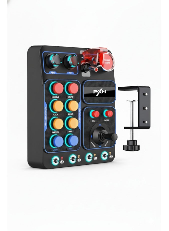بي اكس ان صندوق الأزرار القابل للبرمجة CB1 لمحاكاة الألعاب - 19 تحكم قابل للتخصيص مع إضاءة خلفية RGB، لوحة USB مساعدة لمحاكاة ETS2، الطيران وسباقات السيارات | للكمبيوتر فقط، قاعدة قابلة للتعديل، متوافقة مع عجلة القيادة - Image 1