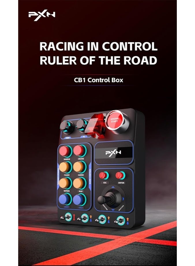 بي اكس ان صندوق الأزرار القابل للبرمجة CB1 لمحاكاة الألعاب - 19 تحكم قابل للتخصيص مع إضاءة خلفية RGB، لوحة USB مساعدة لمحاكاة ETS2، الطيران وسباقات السيارات | للكمبيوتر فقط، قاعدة قابلة للتعديل، متوافقة مع عجلة القيادة - Image 2