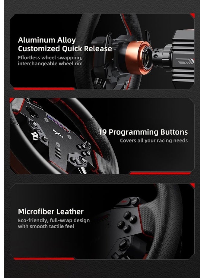 بي اكس ان عجلة سباق PXN WAS للألعاب - إطلاق سريع، 4 دبابيس على طراز F1، أضواء دوران RGB ديناميكية، قبضة جلدية، عجلة قيادة PC بحجم 11 بوصة - لقاعدتي PXN VD4/VD6 للدفع المباشر - Image 5