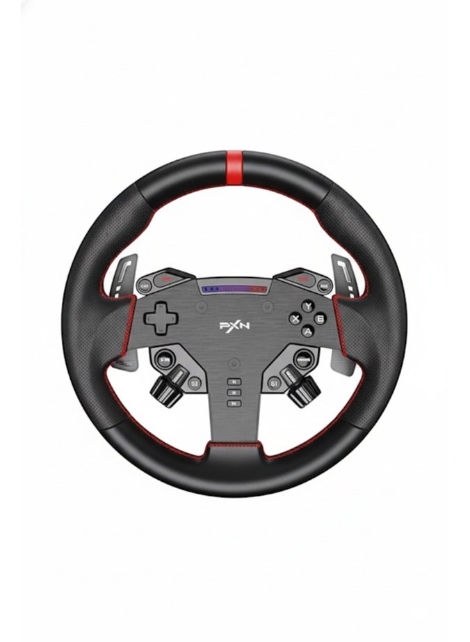 بي اكس ان عجلة سباق PXN WAS للألعاب - إطلاق سريع، 4 دبابيس على طراز F1، أضواء دوران RGB ديناميكية، قبضة جلدية، عجلة قيادة PC بحجم 11 بوصة - لقاعدتي PXN VD4/VD6 للدفع المباشر - Image 1
