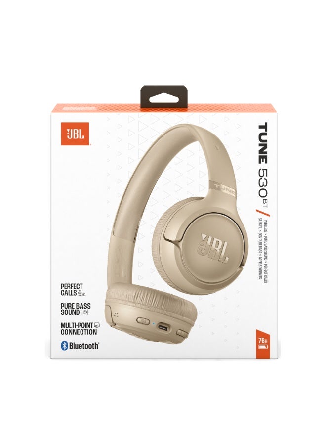 جي بي إل سماعات رأس لاسلكية على الأذن JBL Tune 530Bt صوت بيور باس بطارية 76 ساعة مكالمات بدون استخدام اليدين بالإضافة إلى وعي الصوت اتصال متعدد النقاط خفيفة الوزن وقابلة للطي بيج - Image 3