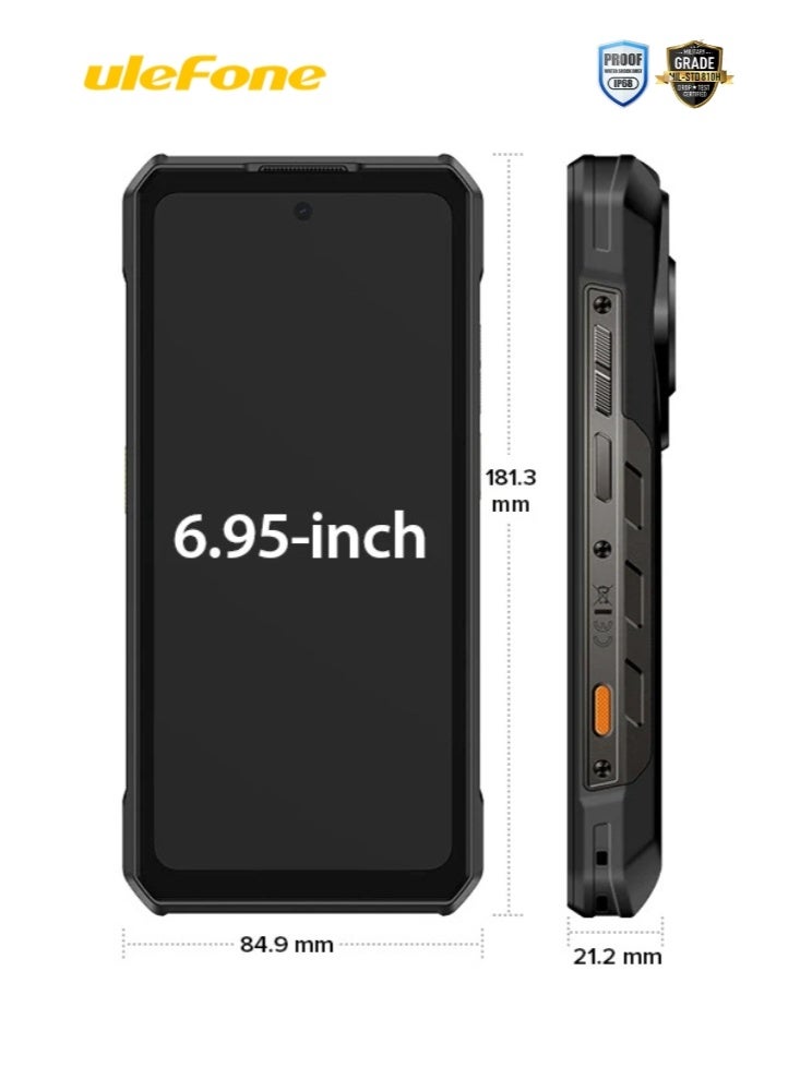 أوليفون هاتف أرمور 30 4G أندرويد 15 المتين | 12GB+512GB | شاشة 6.95" FHD 120Hz | كاميرا 64MP رؤية ليلية + 50MP + 50MP + 32MP، 12800mAh 66W، هالة لا نهائية، IP68/IP69K/NFC | أسود - Image 2