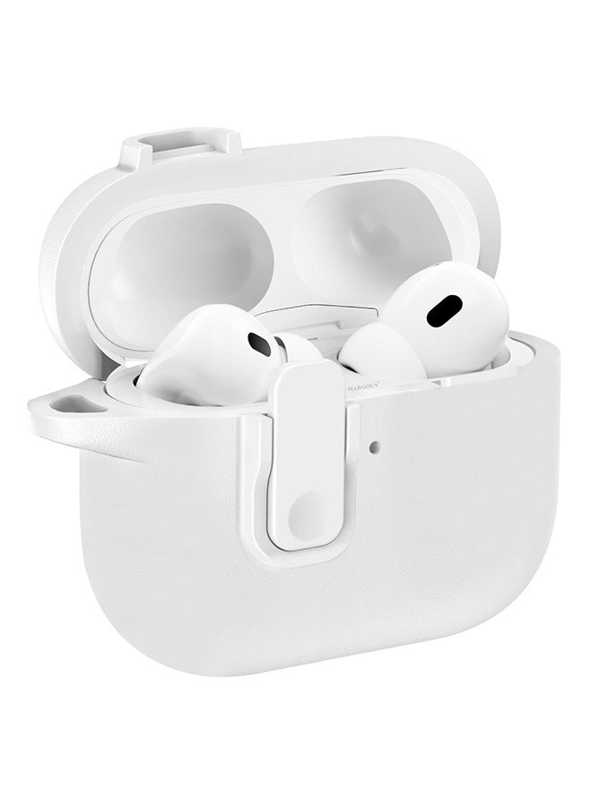 MARGOUN AirPods Pro 3 Leather Case with Snap Closure and Integrated Keychain - Protective Case white - Image 2
