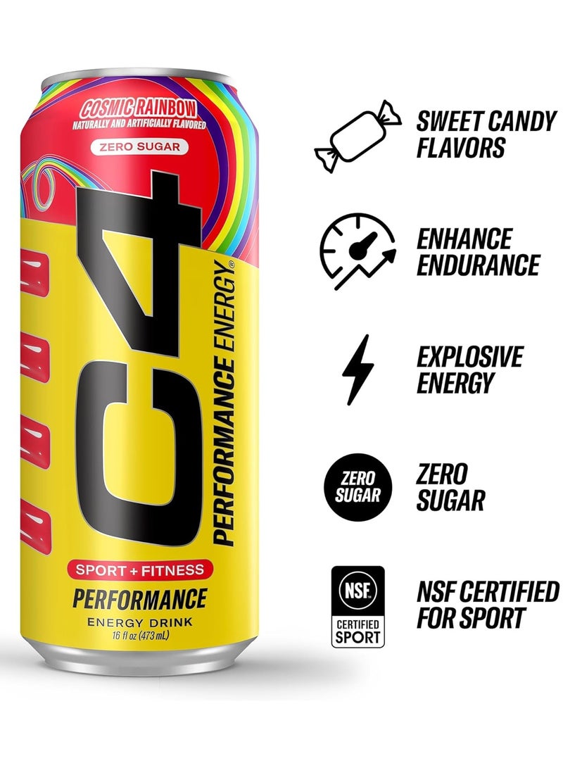 CELLUCOR C4 Performance Energy Drink Pre-Workout - Cosmic Rainbow - (Pack of 12) - Image 3