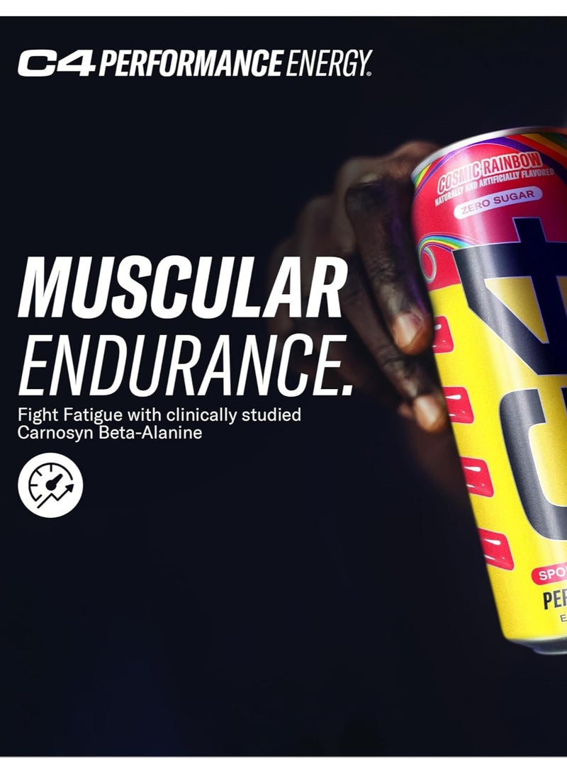 CELLUCOR C4 Performance Energy Drink Pre-Workout - Cosmic Rainbow - (Pack of 12) - Image 4