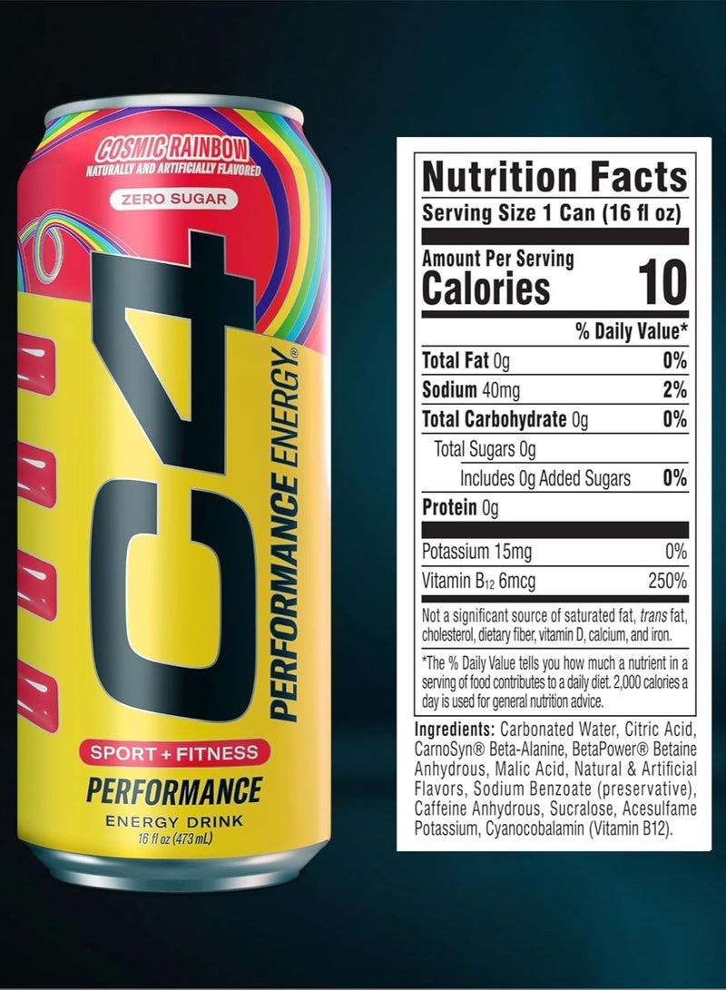 CELLUCOR C4 Performance Energy Drink Pre-Workout - Cosmic Rainbow - (Pack of 12) - Image 2