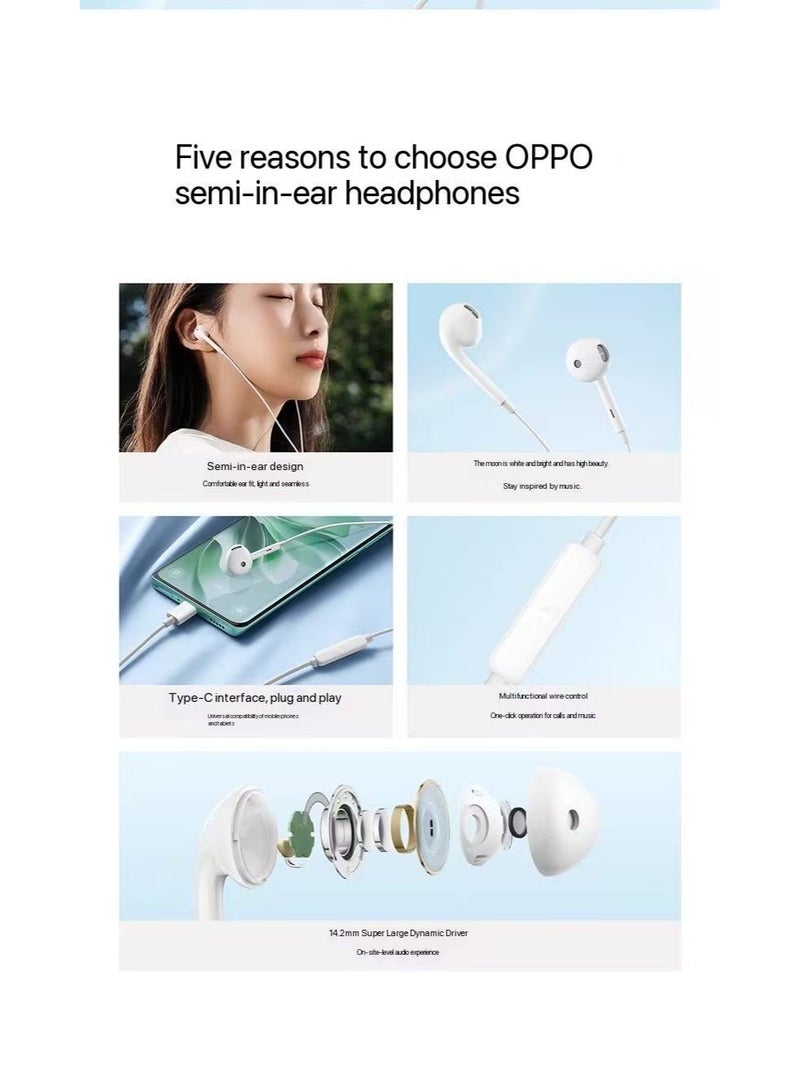 OPPO Original OPPO MH166 Semi-In-Ear Wired Headphones with Type-C Port – Compatible with Find/Reno Series, Hi-Fi Sound & Built-in Mic (White) WHITE - Image 3