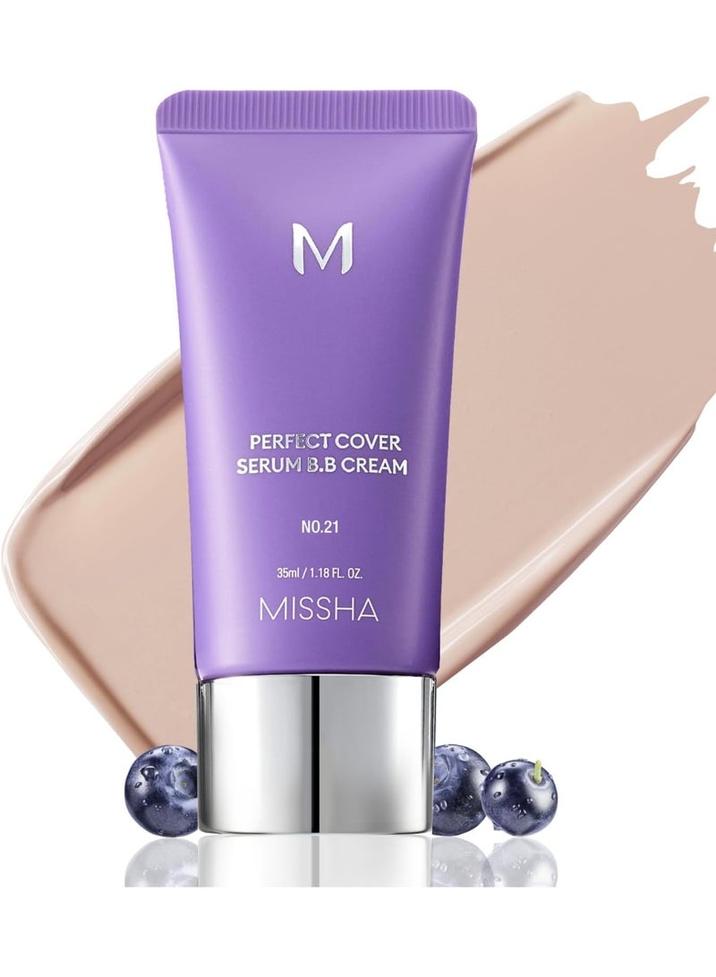 Missha, Perfect Cover Serum B.B Cream, No 21 Light Beige, 1.18 fl oz (35 ml) Light Beige - Image 1